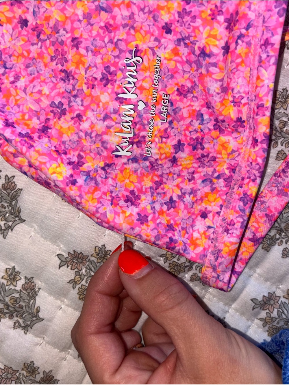 Kulani kini Pink Floral Textured Triangle Bikini top large - Picture 4 of 6